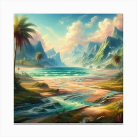 Tropical Landscape With Palm Trees Canvas Print