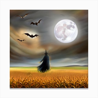 Scarecrow and Bats Canvas Print