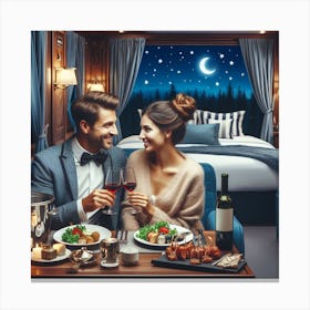 Couple Having Dinner On A Train Canvas Print