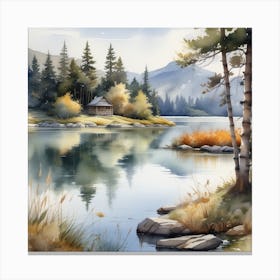 Watercolor Of A Lake 4 Canvas Print