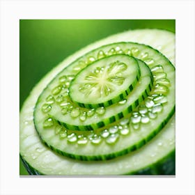 Cucumber Slice With Water Droplets Canvas Print