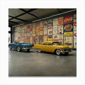 Two Classic Cars In A Room Canvas Print