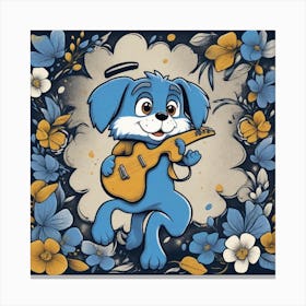 Blue Dog With A Guitar Canvas Print