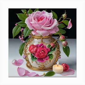 Roses in Antique fuchsia jar 4 Canvas Print