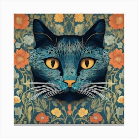 william morris Blue Cat With Flowers Canvas Print