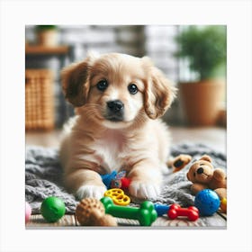 Puppy Playing With Toys Canvas Print