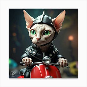 Sphinx Cat Riding Red Scooter 1 Canvas Print