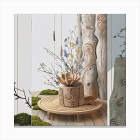 Moss And Flowers Wood 1 Canvas Print