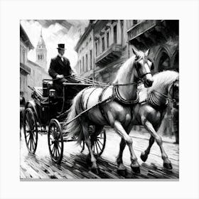 Black And White Horse Drawn Carriage 1 Canvas Print