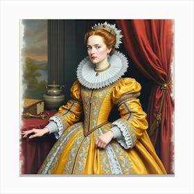 Watercolor Scene Of Queen Elizabeth I, Intricate Lace, Opulent Setting 1 Canvas Print