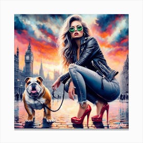 Sunset Vibe With British Bulldog Canvas Print
