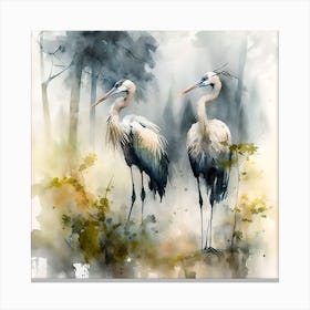 Storks Ink & Watercolour Painting Canvas Print