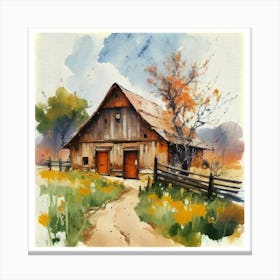Watercolor Barn Canvas Print