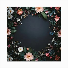 Floral Wreath On Black Background Canvas Print