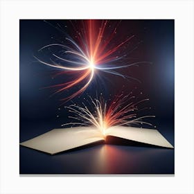 An Open Book With Blank Pages Emitting Colorful Sparks And Light Trails Against A Dark Background Canvas Print