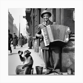 Monkey And An Accordion 1 Canvas Print