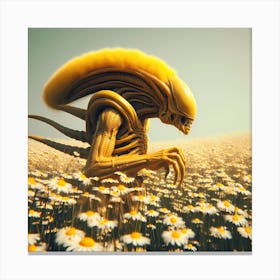 Alien In A Field Of Daisies 3 Canvas Print