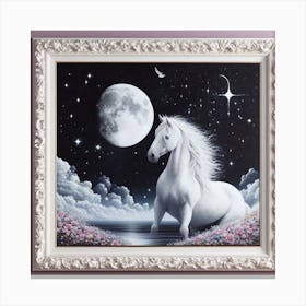 White Horse In The Moonlight Canvas Print