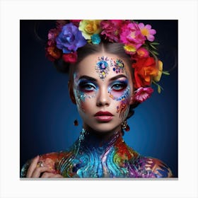 Beautiful Woman With Colorful Body Paint Canvas Print