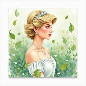 Watercolor Princess Diana Amidst A Tranquil Scene Of Floating Leaves 1 Canvas Print