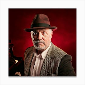 Firefly Elderly, Male, Pianist, Neon, Burgundy, Beige, Cream, Soulful, Eyes, Fedora, Piano, Smoky, D (11) Canvas Print