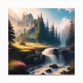 Waterfall In The Mountains 27 Canvas Print