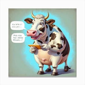 Cartoon Cow With Tablet Canvas Print