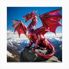 Majestic Ruby Red Dragon Iridescent Scales Holding Light Reflections Perched Gracefully On A Pict Canvas Print