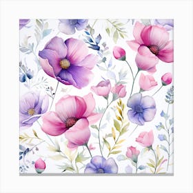 Watercolor Flowers Seamless Pattern 1 Canvas Print