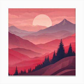 Misty mountains background in red tone 40 Canvas Print