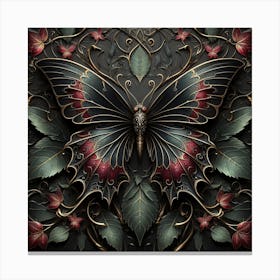Gothic Metallic Butterfly in Black & Ruby Canvas Print