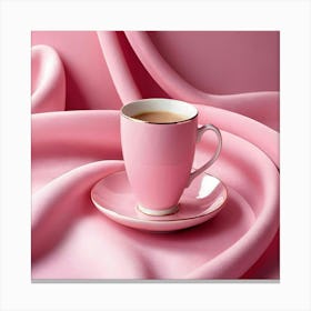 Cup Of Coffee On Pink Fabric Canvas Print