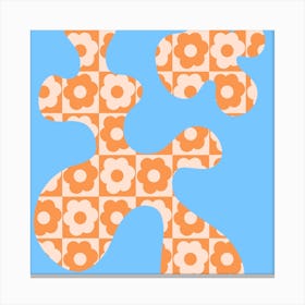 Abstract Floral Orange Blue Square Canvas Print