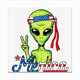 Alien Merica 4th Of July American Usa Flag Ufo Canvas Print