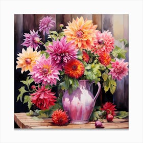 Dahlias In A Vase Canvas Print