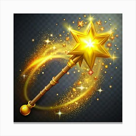 Golden Star Wand With Magical Sparkle Trail Canvas Print