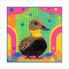 Geometric Pattern Duck Linocut Style 2 Canvas Print