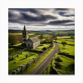 Rural Aerial Village Norman Grass Cemetery Cloudy Old Air Gravestone Mediaeval Architectu (10) Canvas Print