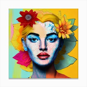 Woman With Flowers On Her Face 1 Canvas Print