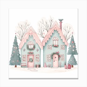 Watercolor Christmas Houses Canvas Print