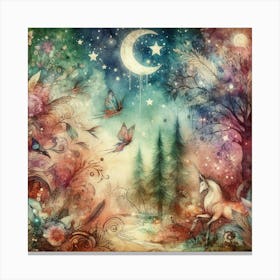 Unicorns In The Forest 2 Canvas Print