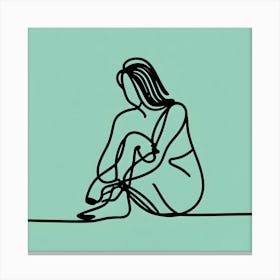 Line Drawing Of A Woman Sitting On The Ground 1 Canvas Print