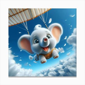 Cute Elephant Flying In The Sky Canvas Print