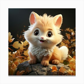 Cute Fox In Autumn Leaves Canvas Print