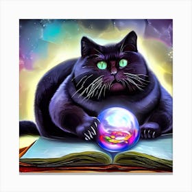 Black Cat With Crystal Ball 4 Canvas Print