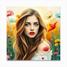 Beautiful Girl With Flowers 1 Canvas Print