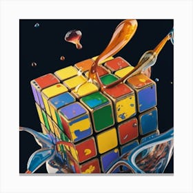 Colorful Rubiks Cube Dripping Paint 9 Canvas Print