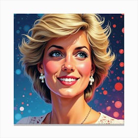 Vibrant Watercolor Of Princess Diana, Framed By Swirling Colorful Lights Canvas Print