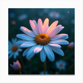 A Dreamy Daisy With Petals Of Shifting, Neon Light Blooming In A Magical Meadow Canvas Print