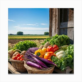 Assorted Vegetables In Peak Season Diverse Lush Greens Ripe Red Tomatoes Plump Purple Eggplants (4) Canvas Print